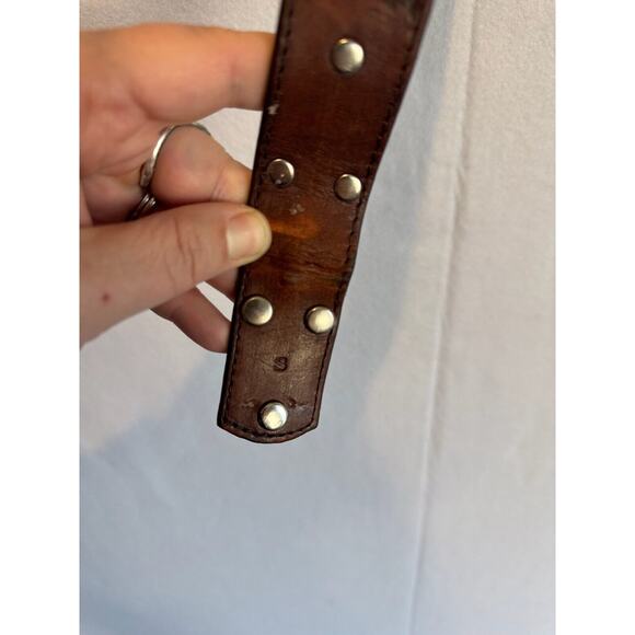 Nocona Mens Western Belt Leather Tooled Small Brown Cross Scroll‎ No Buckle - Picture 10 of 10